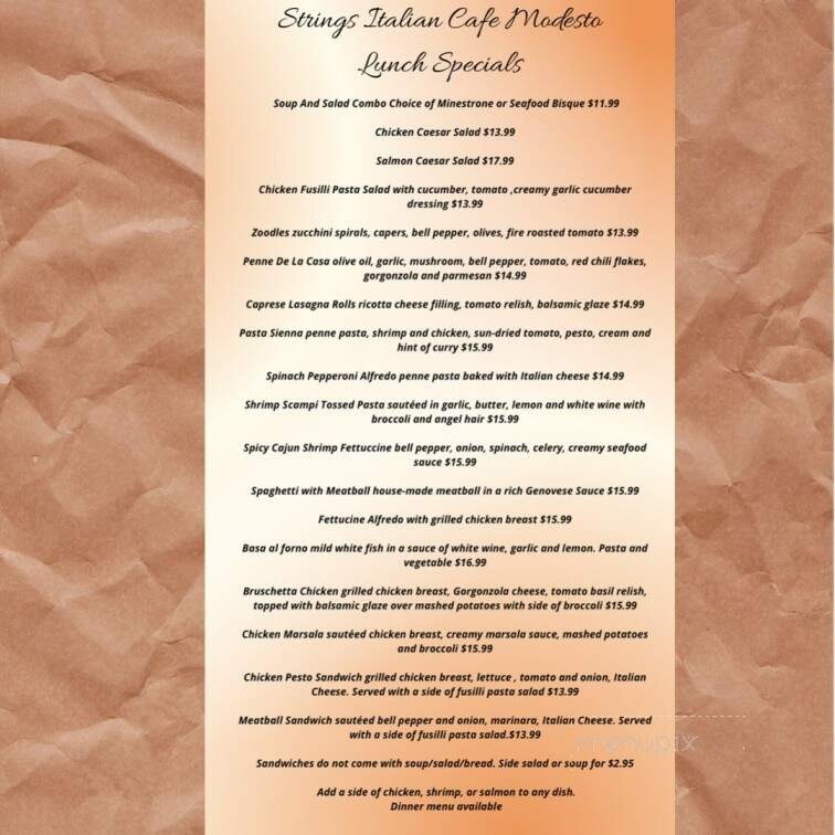 Strings Italian Cafe - Modesto, CA menu_pic