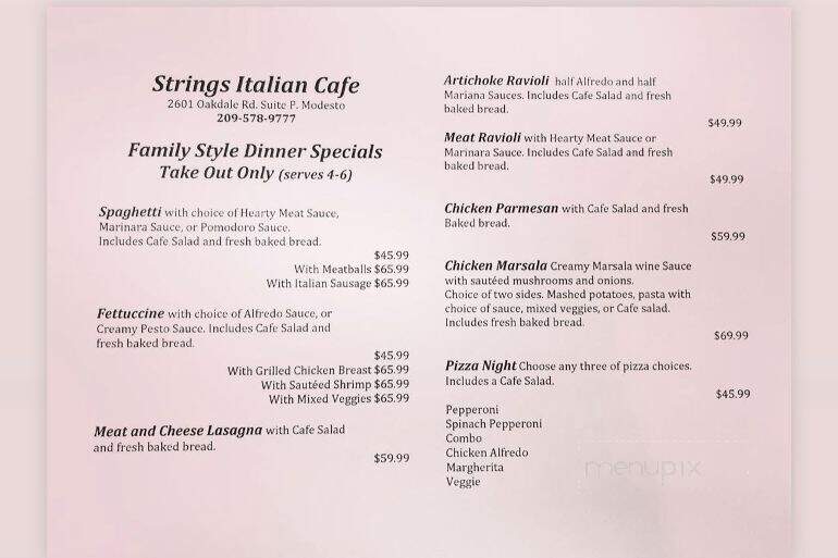 Strings Italian Cafe - Modesto, CA menu_pic