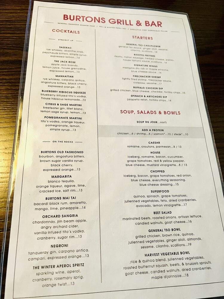 Burtons Grill & Bar of Blakeney - Charlotte, NC menu_pic
