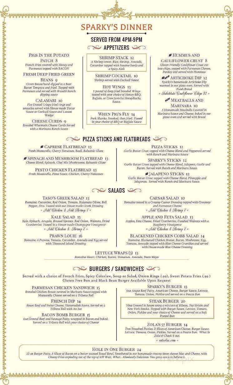 Sparkys Landing - Mount Shasta, CA menu_pic