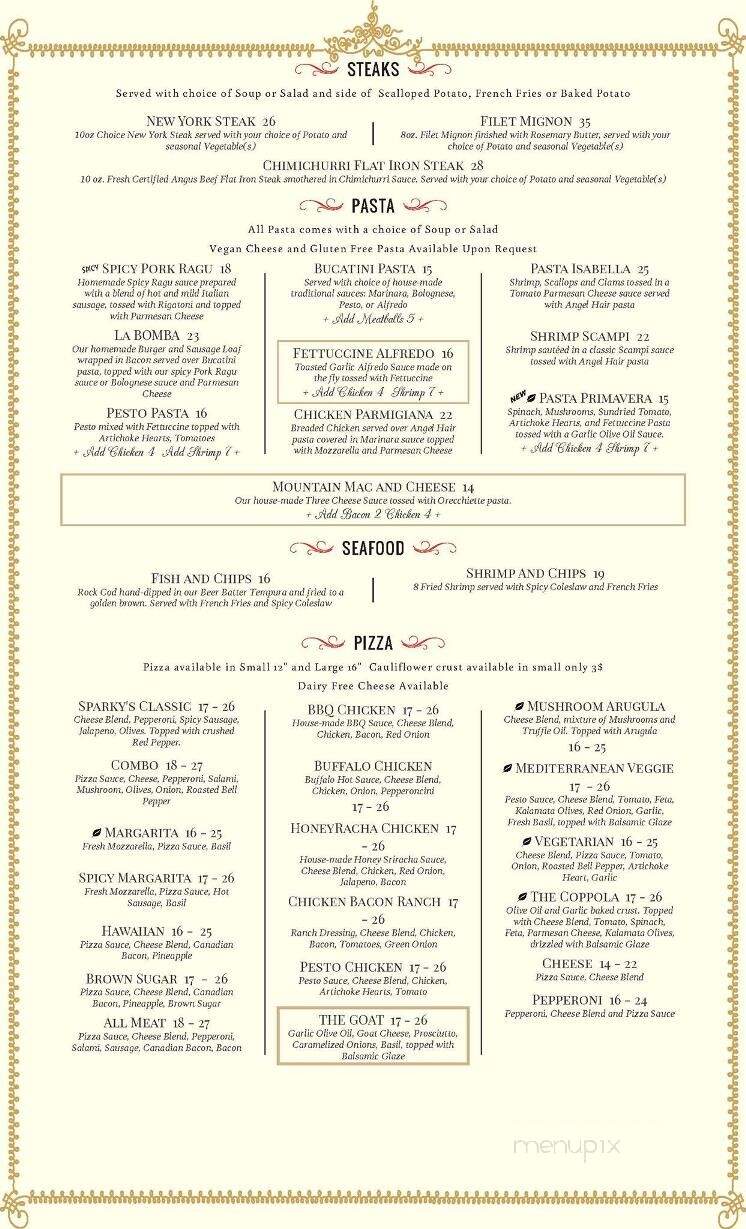 Sparkys Landing - Mount Shasta, CA menu_pic