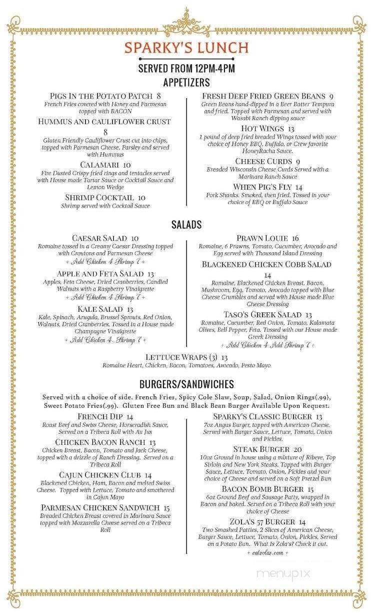 Sparkys Landing - Mount Shasta, CA menu_pic