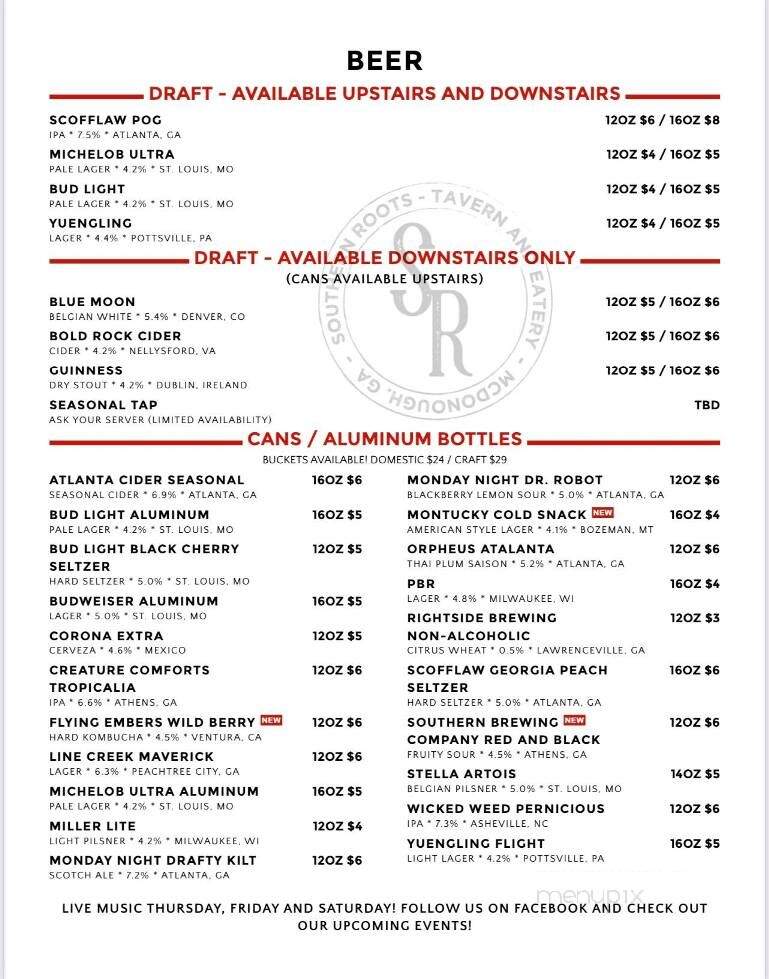 Southern Roots Tavern & Eatery - McDonough, GA menu_pic