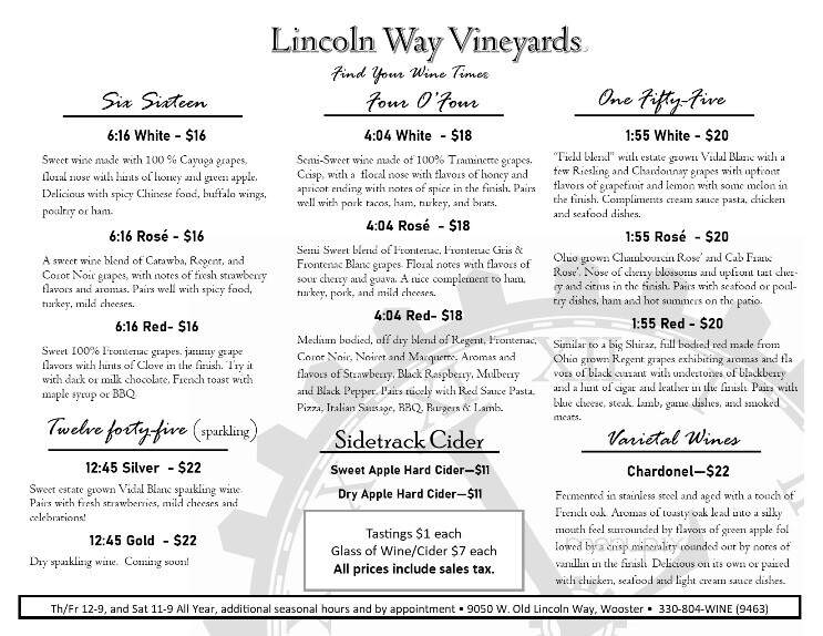 Lincoln Way Vineyards - Wooster, OH menu_pic