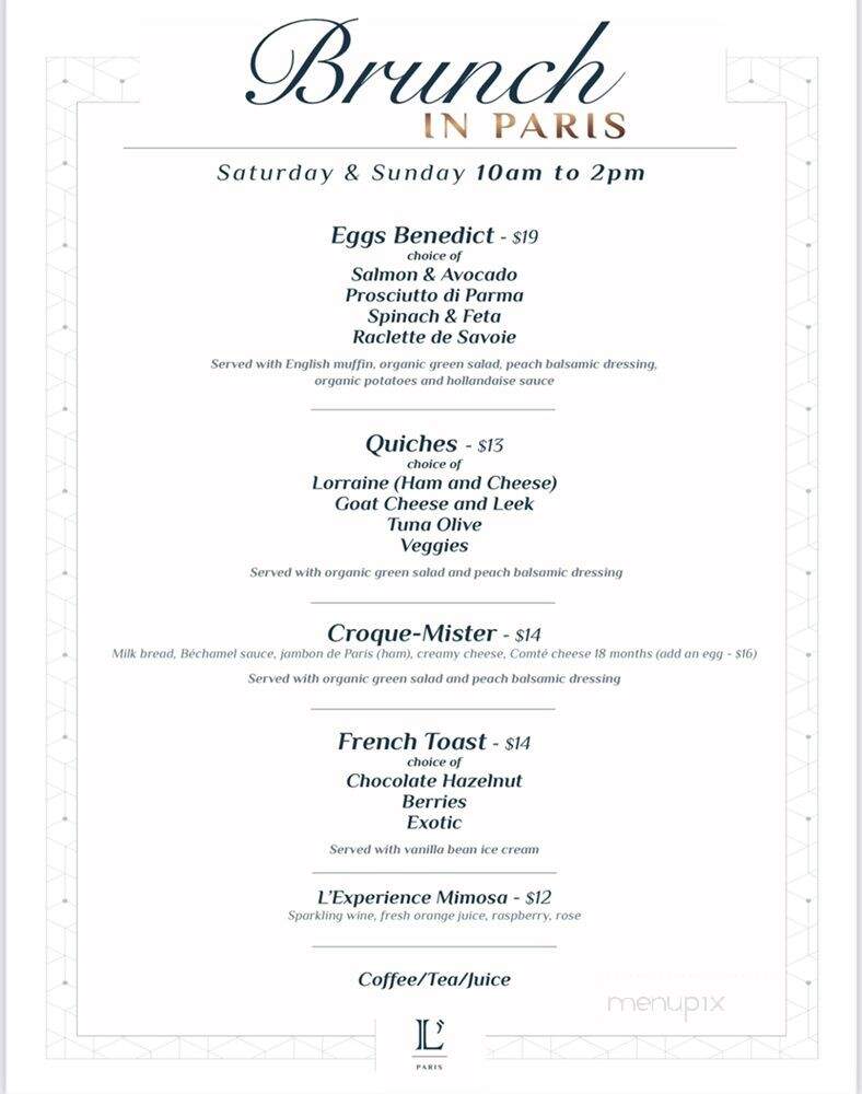 L'Experience Paris - Bellevue, WA menu_pic