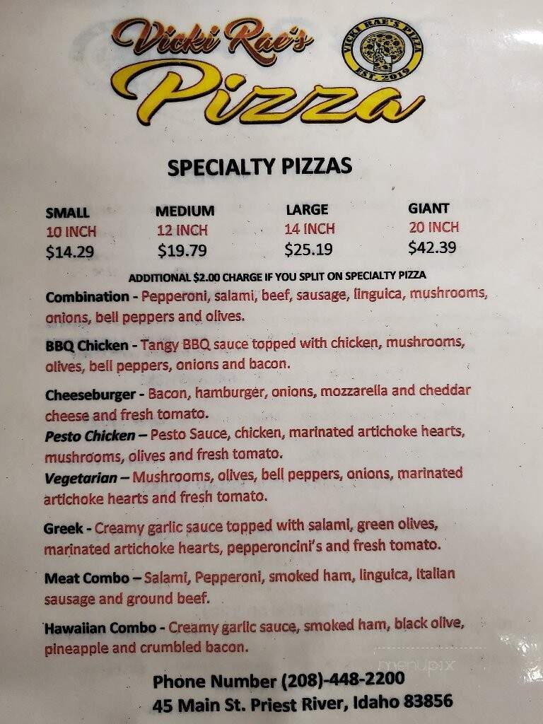 Vicki Rae's Pizza - Priest River, ID menu_pic