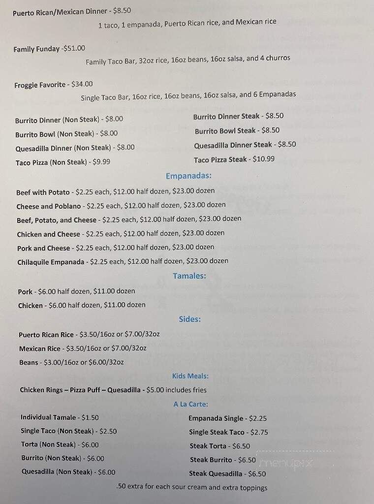 Froggie Latin Kitchen - Cedar Lake, IN menu_pic