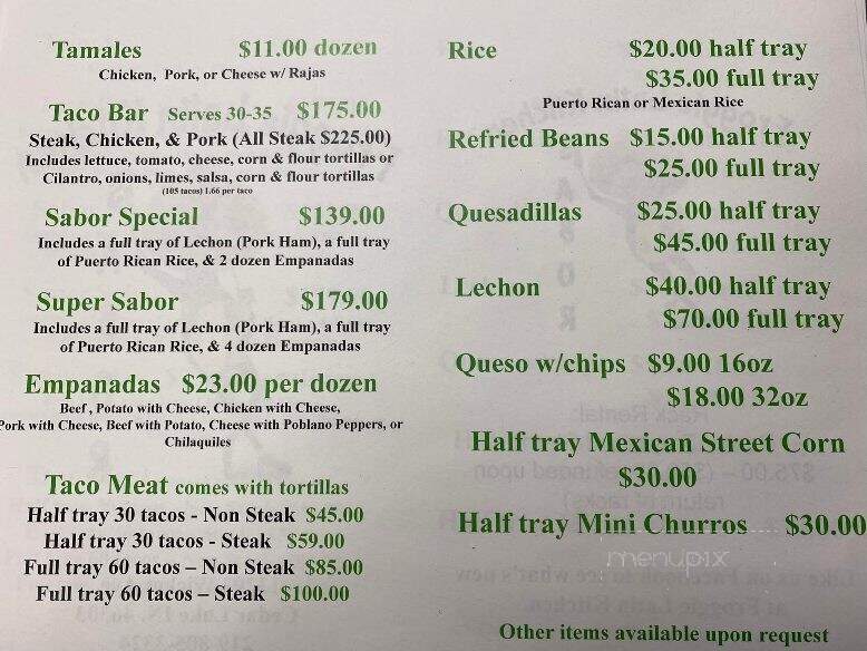 Froggie Latin Kitchen - Cedar Lake, IN menu_pic