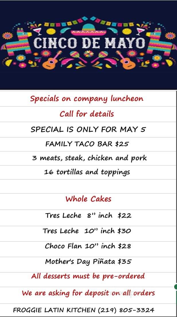 Froggie Latin Kitchen - Cedar Lake, IN menu_pic