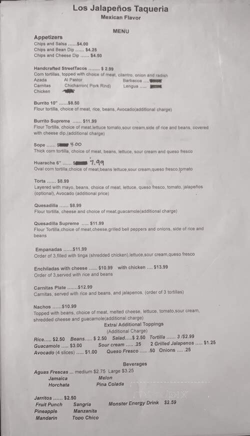 Los Jalapenos Taqueria - Convington, LA menu_pic
