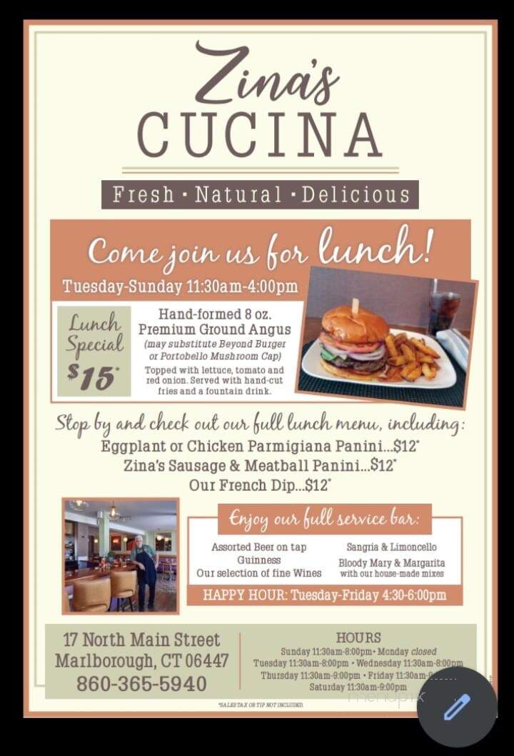 Zina's Cucina - Marlborough, CT menu_pic