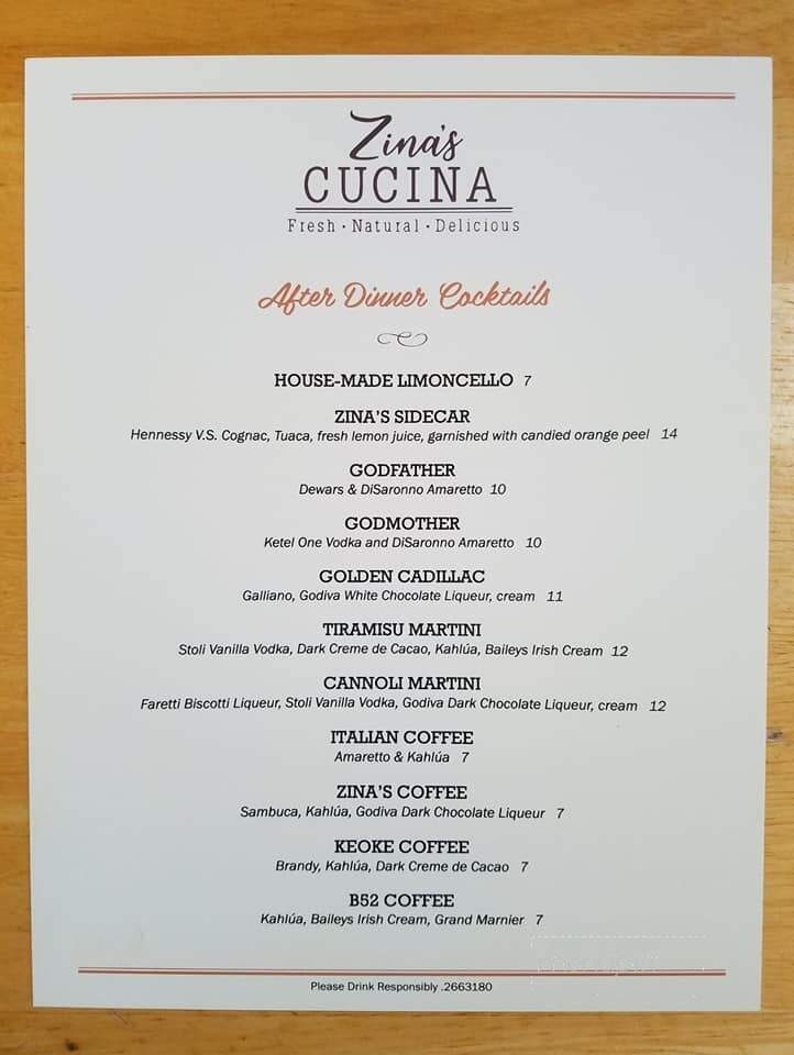 Zina's Cucina - Marlborough, CT menu_pic