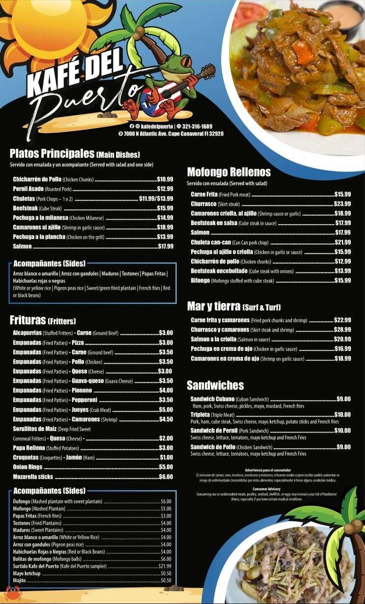Kafe del Puerto - Cape Canaveral, FL menu_pic