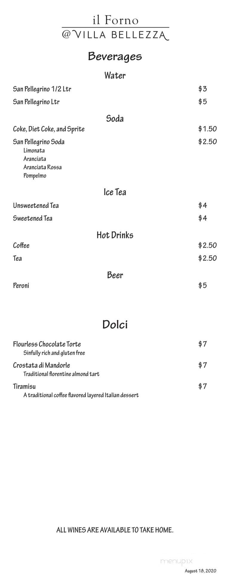 Villa Bellezza - Pepin, WI menu_pic