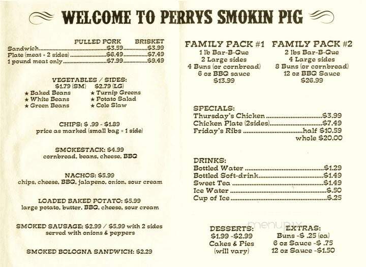 Perry's Smokin Pig - White House, TN menu_pic