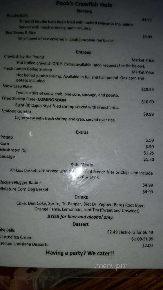 Pook's Crawfish Hole - Santa Fe, TX menu_pic