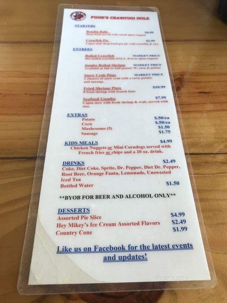 Pook's Crawfish Hole - Santa Fe, TX menu_pic