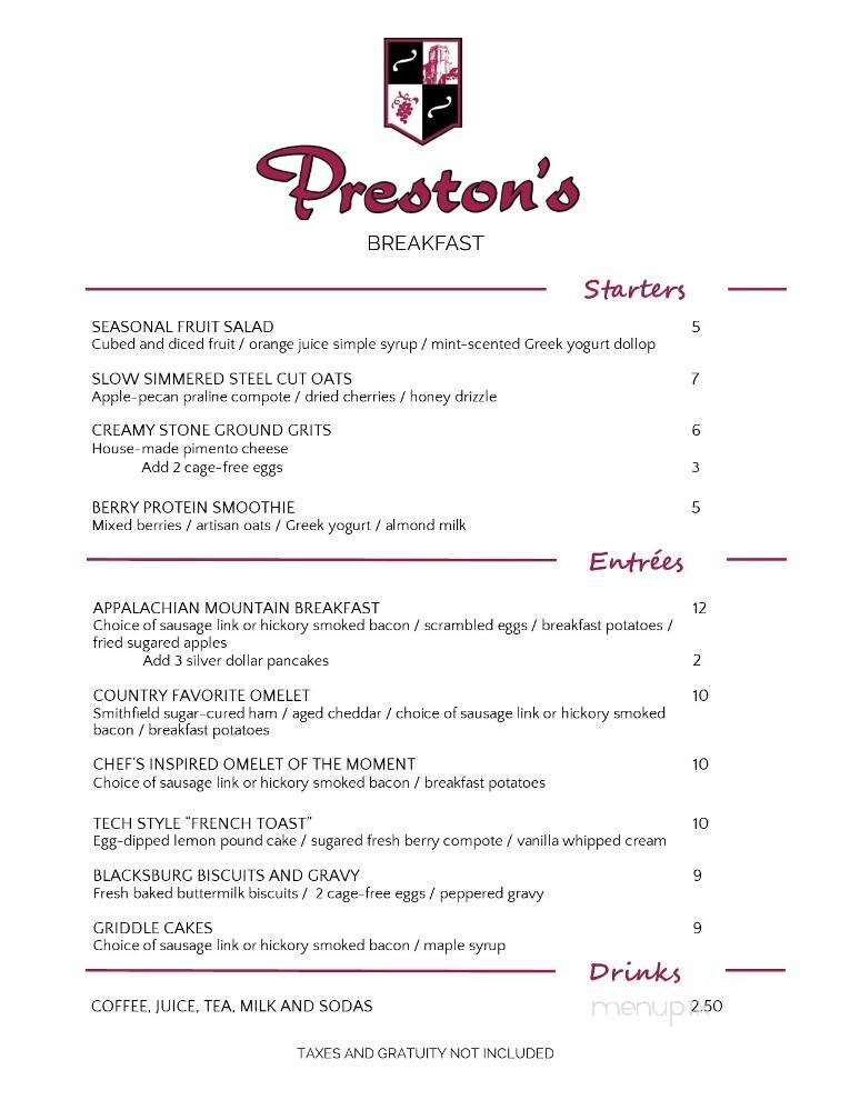 Preston's at the Inn at Virginia Tech - Blacksburg, VA menu_pic