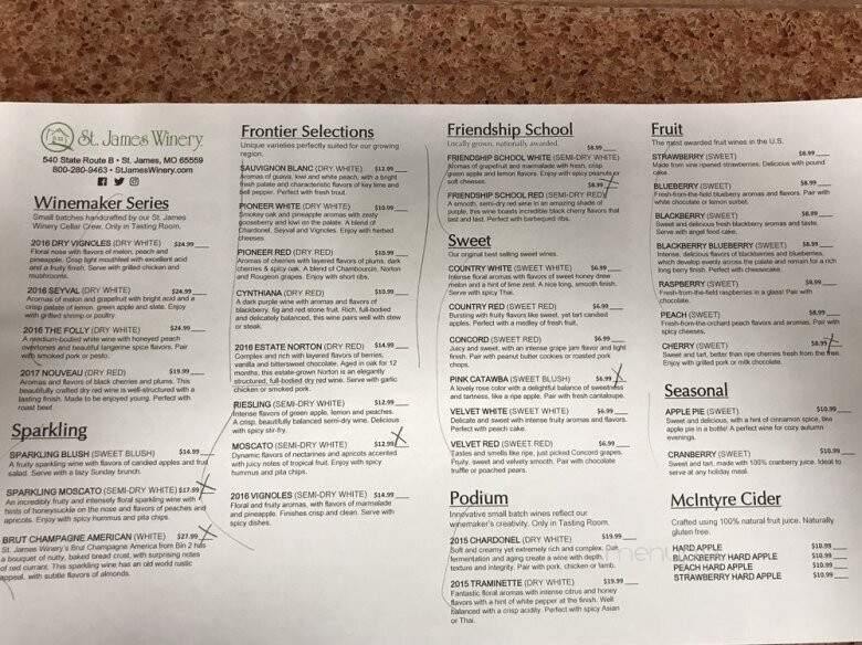 St. James Winery - St James, MO menu_pic