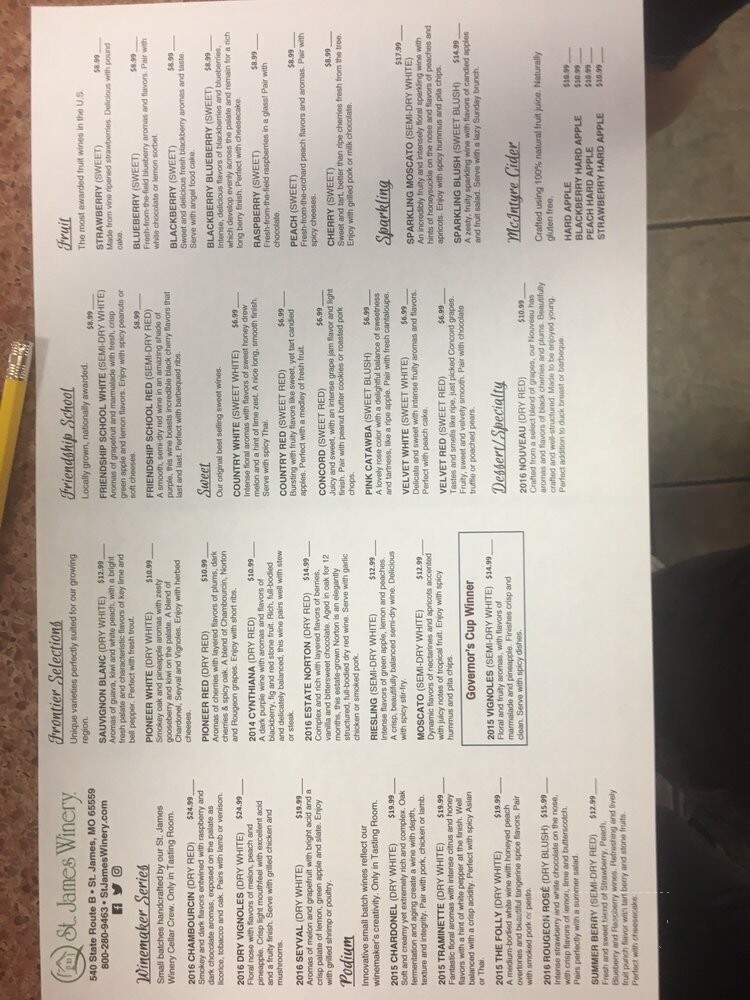 St. James Winery - St James, MO menu_pic