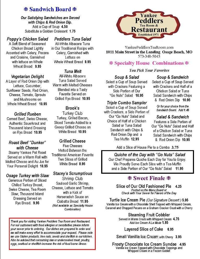 Yankee Peddlers Tea Room - Osage Beach, MO menu_pic