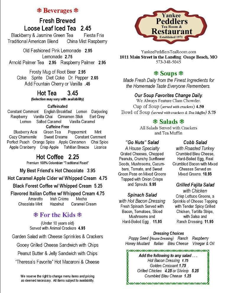 Yankee Peddlers Tea Room - Osage Beach, MO menu_pic