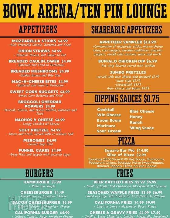 Ten Pin Lounge At Bowl Arena - West Hazleton, PA menu_pic