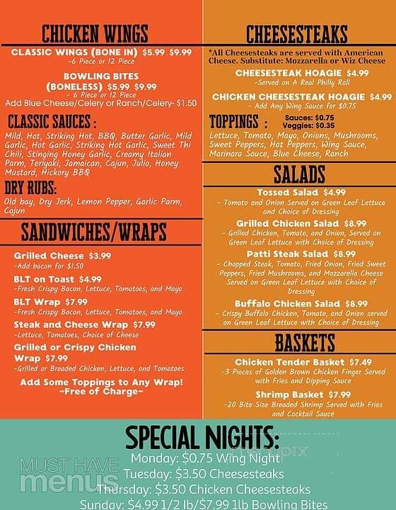 Ten Pin Lounge At Bowl Arena - West Hazleton, PA menu_pic