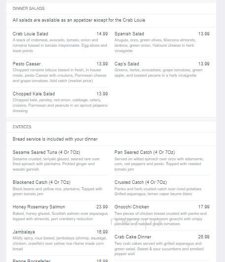 Caps on the Water - Ponte Vedra Beach, FL menu_pic