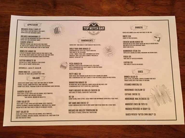 Top Notch Bar - Brookston, IN menu_pic