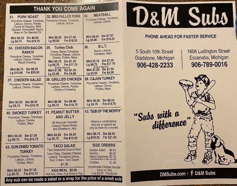 D & M Subs - Escanaba, MI menu_pic