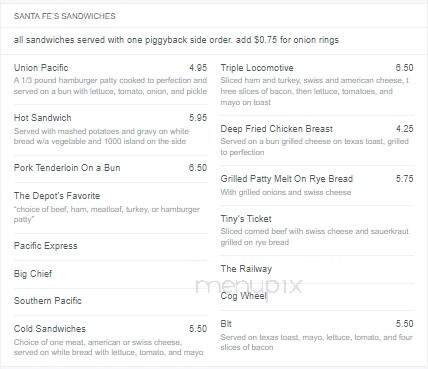 Santa Fe Depot Diner - Leavenworth, KS menu_pic