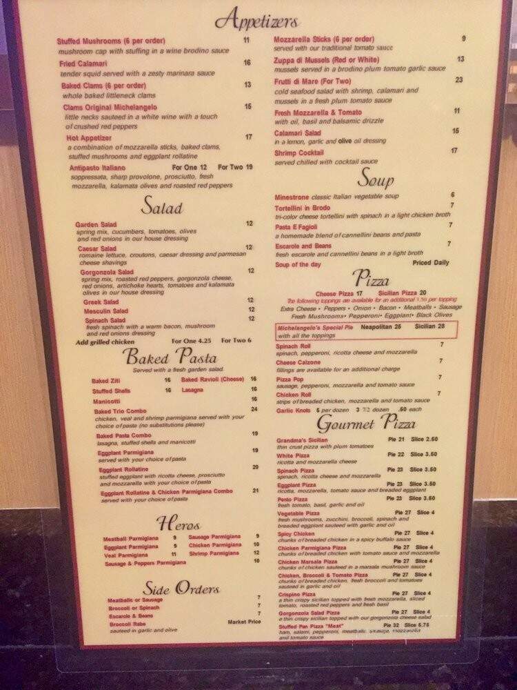 Michael Angelo Pizzeria - Mattituck, NY menu_pic