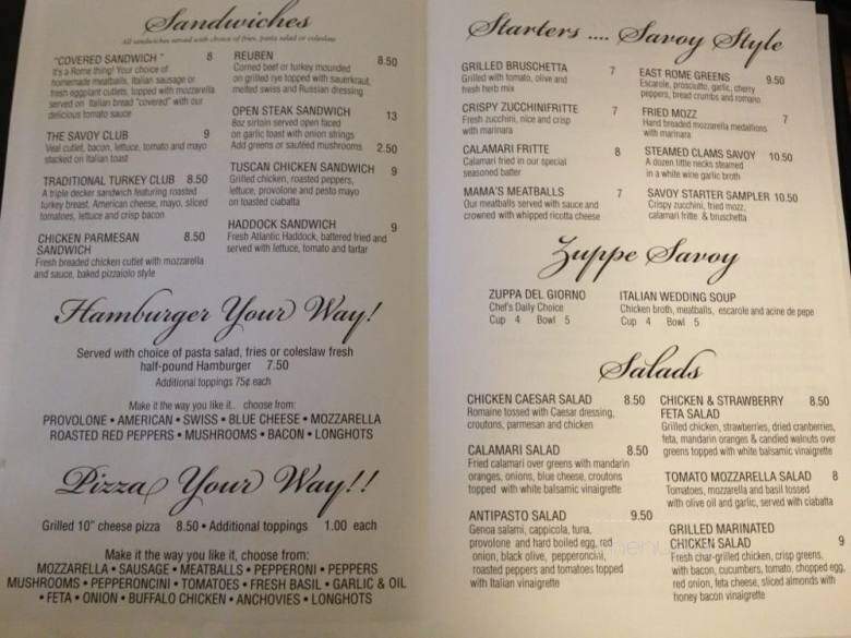 Savoy Restaurant - Rome, NY menu_pic