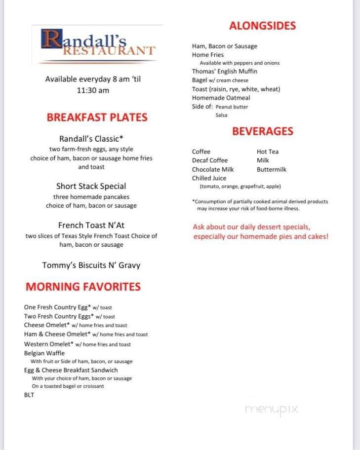 Randall's Restaurant - Perryopolis, PA menu_pic