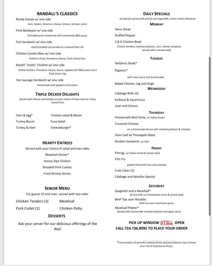 Randall's Restaurant - Perryopolis, PA menu_pic
