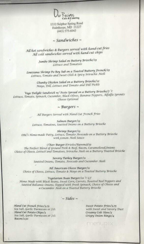 Our Recipes Cafe & Catering - Halethorpe, MD menu_pic