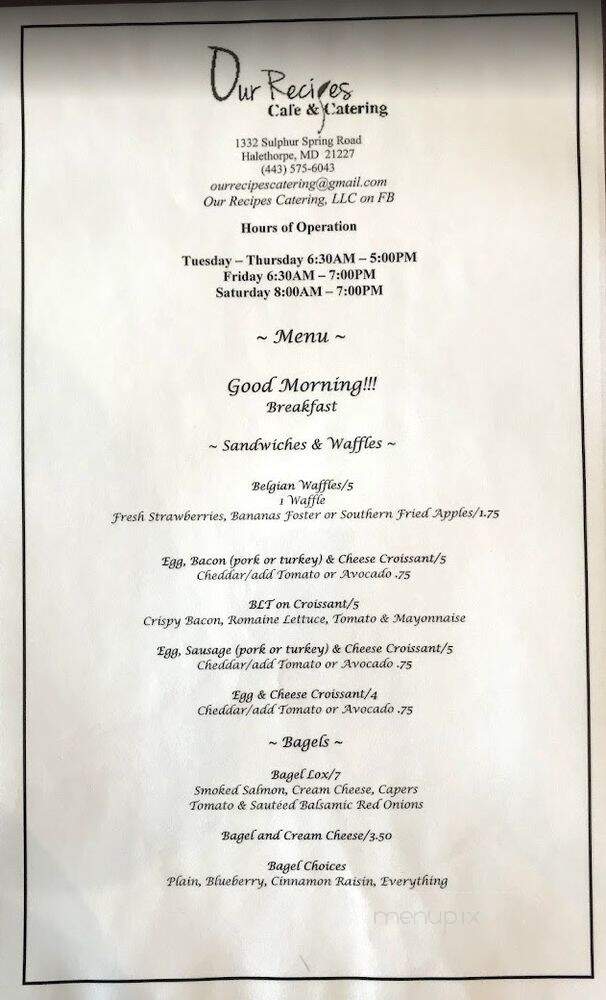 Our Recipes Cafe & Catering - Halethorpe, MD menu_pic