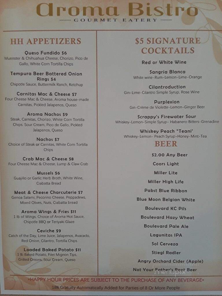 Aroma Bistro - Smithville, MO menu_pic