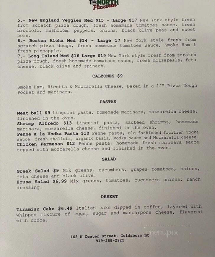 Up North Pizzeria - Goldsboro, NC menu_pic