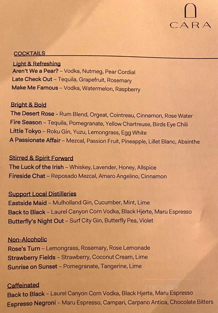 Cara Restaurant - Los Angeles, CA menu_pic
