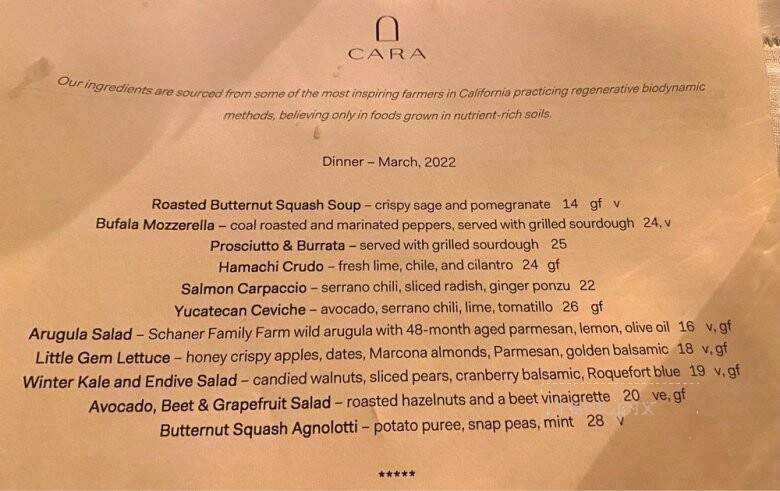 Cara Restaurant - Los Angeles, CA menu_pic