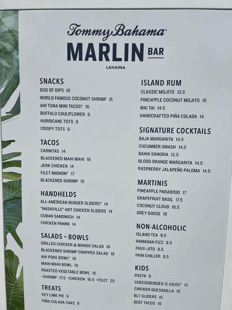 Tommy Bahama | Marlin Bar - Lahaina, HI menu_pic