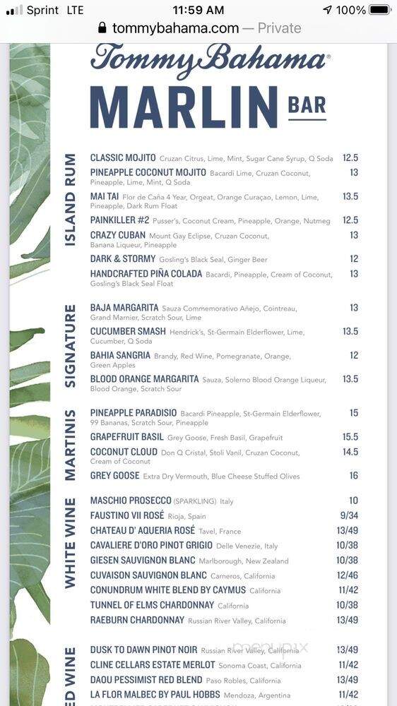 Tommy Bahama | Marlin Bar - Lahaina, HI menu_pic