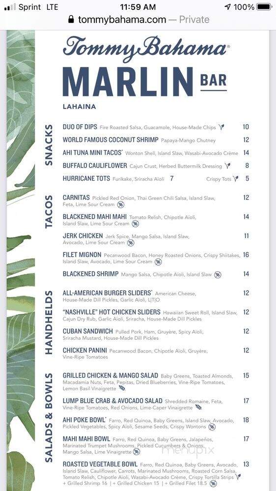 Tommy Bahama | Marlin Bar - Lahaina, HI menu_pic