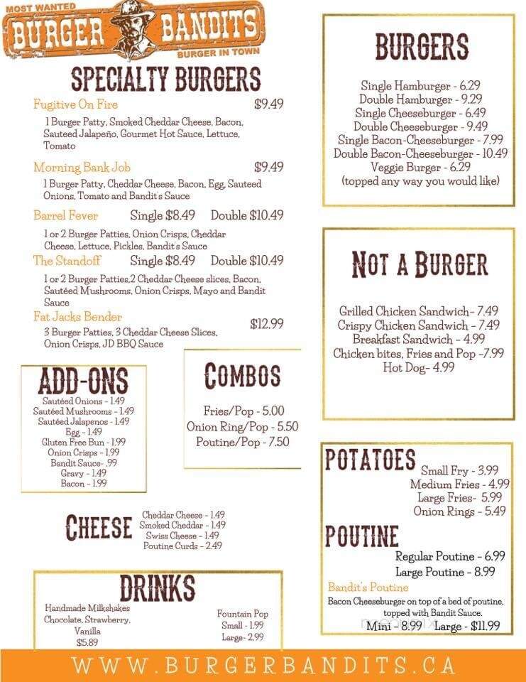 Burger Bandits - Sutton, ON menu_pic
