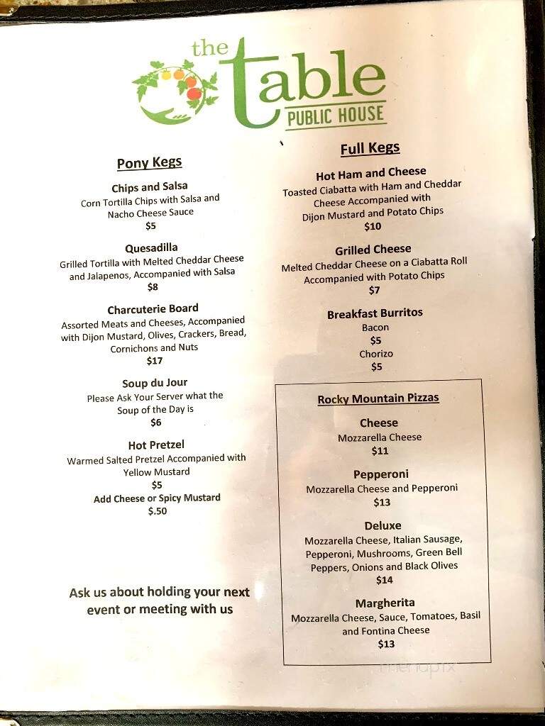 The Table Public House - Denver, CO menu_pic