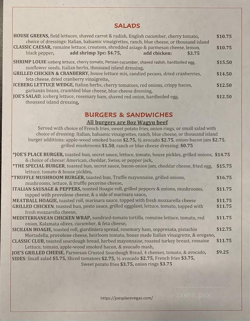 Joe's Place - Henderson, NV menu_pic