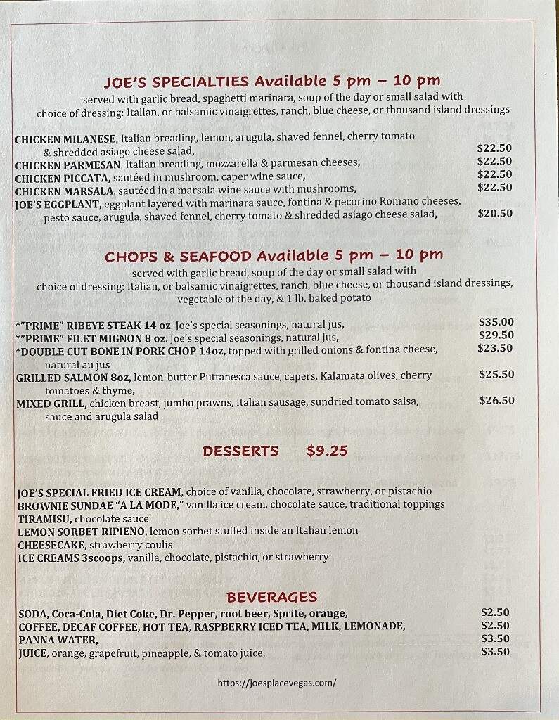 Joe's Place - Henderson, NV menu_pic