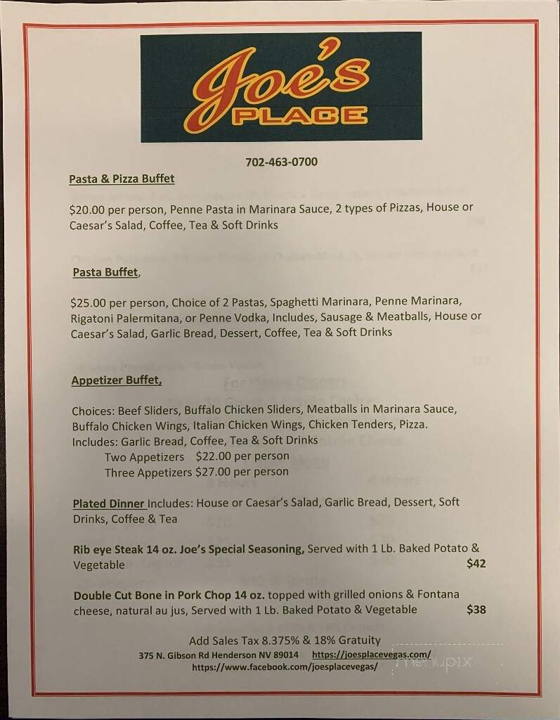Joe's Place - Henderson, NV menu_pic